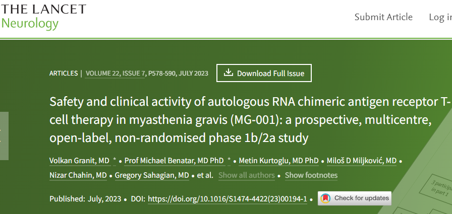 全球首個rCAR-T治療重癥肌無力，多名患者獲得持久改善